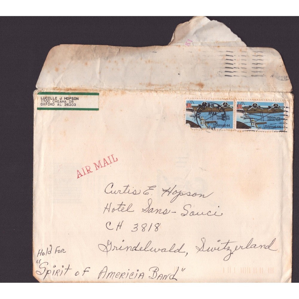 Vintage Air Mail Envelope Switzerland Spirit of America Band USAirmail 44 Stamps - Picture 1 of 2
